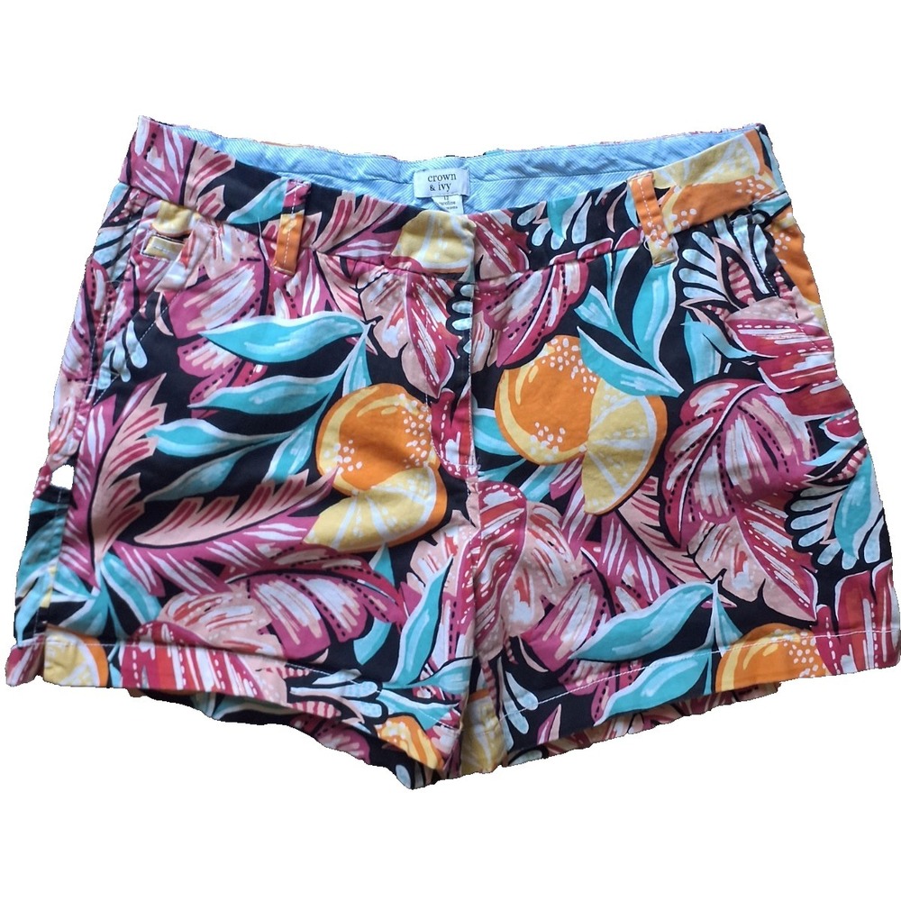 Preppy‎ Crown & Ivy Caroline Women's Tropical Print  Size 12 Pink Citrus Palm